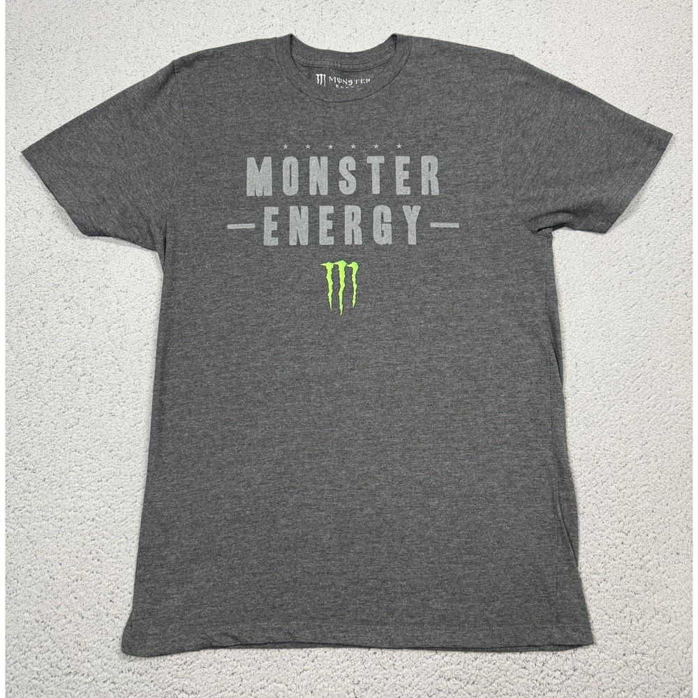 Monster Energy Shirt Mens Medium Gray Logo Graphic Energy Drink Tee Tagless